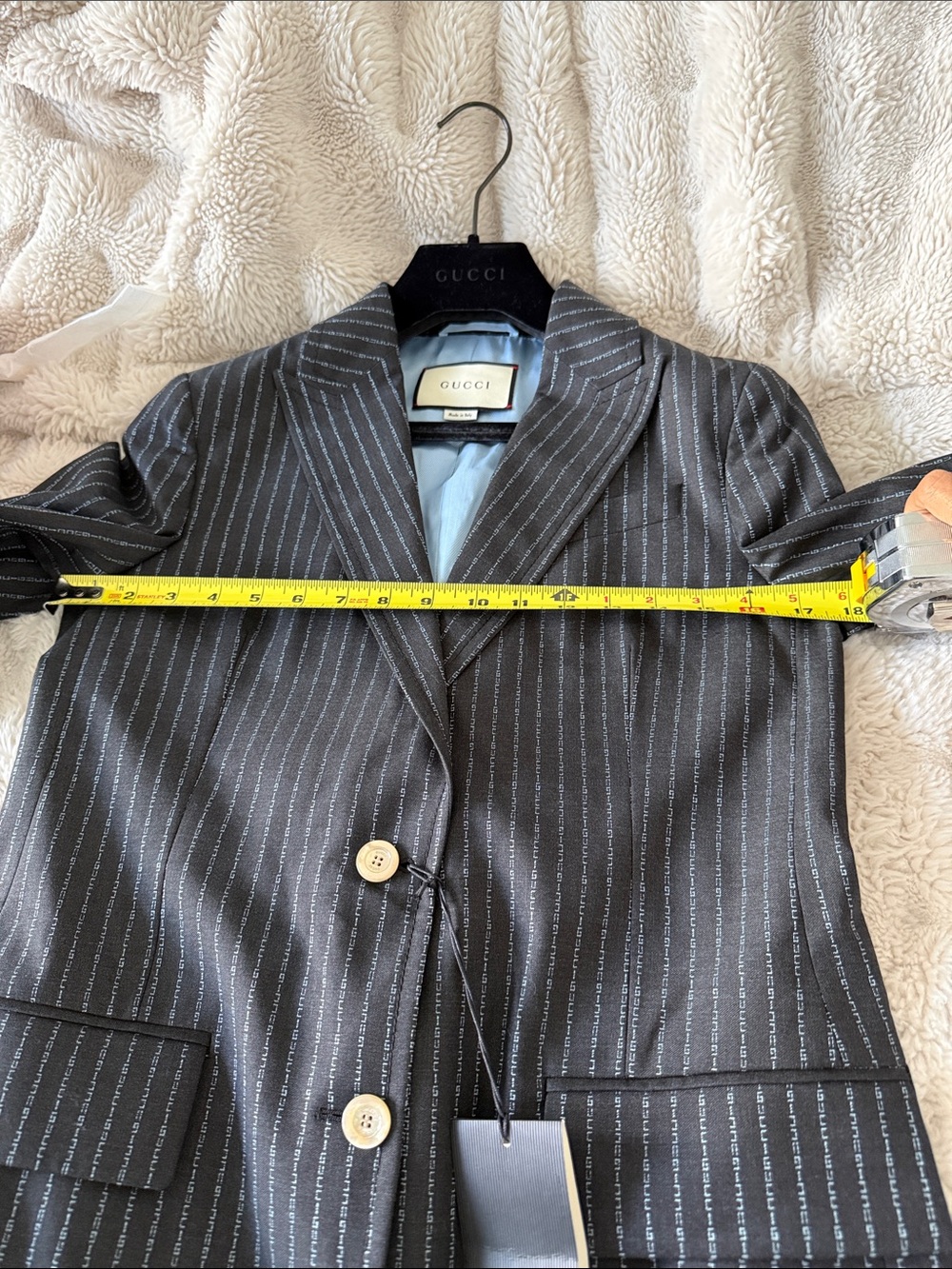 Gucci women grey Black blue Pinstripe Two-Button Wool Sport Coat at